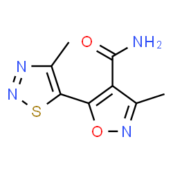 ChemSpider 2D Image | 3-methyl-5-(4-methyl-1,2,3-thiadiazol-5-yl)-4-isoxazolecarboxamide | C8H8N4O2S