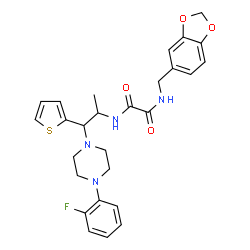 ChemSpider 2D Image | N-(1,3-Benzodioxol-5-ylmethyl)-N'-{1-[4-(2-fluorophenyl)-1-piperazinyl]-1-(2-thienyl)-2-propanyl}ethanediamide | C27H29FN4O4S