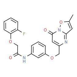 ChemSpider 2D Image | 2-(2-Fluorophenoxy)-N-{3-[(2-methyl-7-oxo-7H-[1,2]oxazolo[2,3-a]pyrimidin-5-yl)methoxy]phenyl}acetamide | C22H18FN3O5