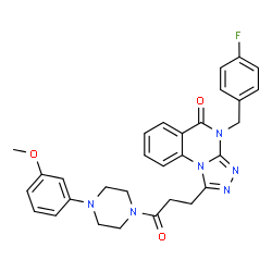 ChemSpider 2D Image | 4-(4-Fluorobenzyl)-1-{3-[4-(3-methoxyphenyl)-1-piperazinyl]-3-oxopropyl}[1,2,4]triazolo[4,3-a]quinazolin-5(4H)-one | C30H29FN6O3