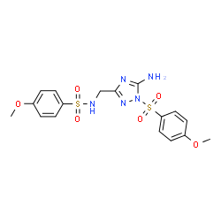 ChemSpider 2D Image | N-({5-Amino-1-[(4-methoxyphenyl)sulfonyl]-1H-1,2,4-triazol-3-yl}methyl)-4-methoxybenzenesulfonamide | C17H19N5O6S2