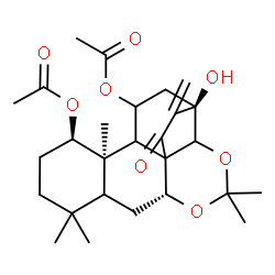 ChemSpider 2D Image | (6R,12R,13R,17R)-17-Hydroxy-4,4,9,9,13-pentamethyl-18-methylene-19-oxo-3,5-dioxapentacyclo[12.5.0.0~1,6~.0~2,17~.0~8,13~]nonadecane-12,15-diyl diacetate | C27H38O8