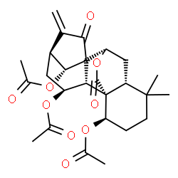 ChemSpider 2D Image | (1beta,5beta,7beta,9beta,10alpha,11beta,13alpha,14R)-15,20-Dioxo-7,20-epoxykaur-16-ene-1,11,14-triyl triacetate | C26H32O9