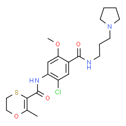 ChemSpider 2D Image | N-(2-Chloro-5-methoxy-4-{[3-(1-pyrrolidinyl)propyl]carbamoyl}phenyl)-2-methyl-5,6-dihydro-1,4-oxathiine-3-carboxamide | C21H28ClN3O4S