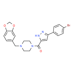 ChemSpider 2D Image | [4-(1,3-Benzodioxol-5-ylmethyl)-1-piperazinyl][3-(4-bromophenyl)-1H-pyrazol-5-yl]methanone | C22H21BrN4O3