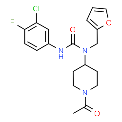 ChemSpider 2D Image | 1-(1-Acetyl-4-piperidinyl)-3-(3-chloro-4-fluorophenyl)-1-(2-furylmethyl)urea | C19H21ClFN3O3