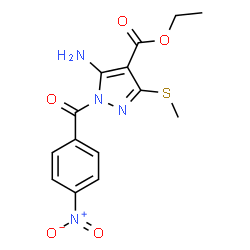 ChemSpider 2D Image | Ethyl 5-amino-3-(methylsulfanyl)-1-(4-nitrobenzoyl)-1H-pyrazole-4-carboxylate | C14H14N4O5S