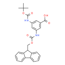 ChemSpider 2D Image | 3-{[(9H-Fluoren-9-ylmethoxy)carbonyl]amino}-5-({[(2-methyl-2-propanyl)oxy]carbonyl}amino)benzoic acid | C27H26N2O6