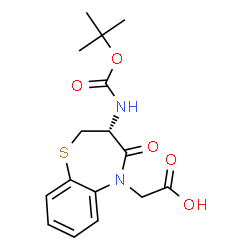 ChemSpider 2D Image | (3R)-3-[[(1,1-Dimethylethoxy)carbonyl]amino]-3,4-dihydro-4-oxo-1,5-benzothiazepine-5(2H)-acetic acid | C16H20N2O5S
