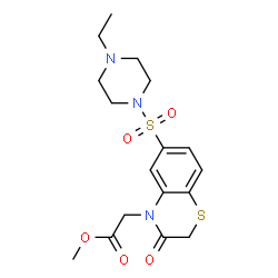 ChemSpider 2D Image | Methyl {6-[(4-ethyl-1-piperazinyl)sulfonyl]-3-oxo-2,3-dihydro-4H-1,4-benzothiazin-4-yl}acetate | C17H23N3O5S2