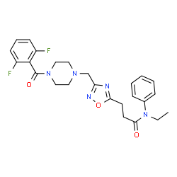 ChemSpider 2D Image | 3-(3-{[4-(2,6-Difluorobenzoyl)-1-piperazinyl]methyl}-1,2,4-oxadiazol-5-yl)-N-ethyl-N-phenylpropanamide | C25H27F2N5O3