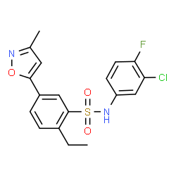 ChemSpider 2D Image | N-(3-Chloro-4-fluorophenyl)-2-ethyl-5-(3-methyl-1,2-oxazol-5-yl)benzenesulfonamide | C18H16ClFN2O3S