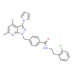 ChemSpider 2D Image | N-[2-(2-Chlorophenyl)ethyl]-4-{[4,6-dimethyl-3-(1H-pyrrol-1-yl)-1H-pyrazolo[3,4-b]pyridin-1-yl]methyl}benzamide | C28H26ClN5O