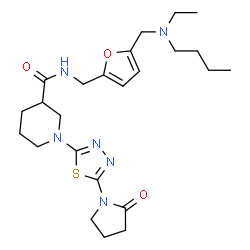 ChemSpider 2D Image | N-[(5-{[Butyl(ethyl)amino]methyl}-2-furyl)methyl]-1-[5-(2-oxo-1-pyrrolidinyl)-1,3,4-thiadiazol-2-yl]-3-piperidinecarboxamide | C24H36N6O3S
