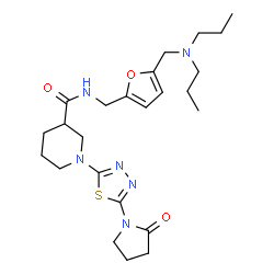 ChemSpider 2D Image | N-({5-[(Dipropylamino)methyl]-2-furyl}methyl)-1-[5-(2-oxo-1-pyrrolidinyl)-1,3,4-thiadiazol-2-yl]-3-piperidinecarboxamide | C24H36N6O3S