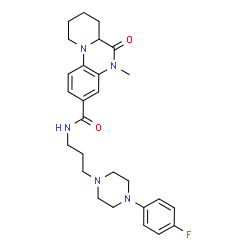 ChemSpider 2D Image | N-{3-[4-(4-Fluorophenyl)-1-piperazinyl]propyl}-5-methyl-6-oxo-6,6a,7,8,9,10-hexahydro-5H-pyrido[1,2-a]quinoxaline-3-carboxamide | C27H34FN5O2