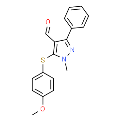 ChemSpider 2D Image | 5-[(4-Methoxyphenyl)sulfanyl]-1-methyl-3-phenyl-1H-pyrazole-4-carbaldehyde | C18H16N2O2S