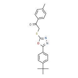 ChemSpider 2D Image | 1-(4-Methylphenyl)-2-({5-[4-(2-methyl-2-propanyl)phenyl]-1,3,4-oxadiazol-2-yl}sulfanyl)ethanone | C21H22N2O2S