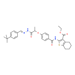 ChemSpider 2D Image | Ethyl 2-({4-[(1-{(2E)-2-[4-(2-methyl-2-propanyl)benzylidene]hydrazino}-1-oxo-2-propanyl)oxy]benzoyl}amino)-4,5,6,7-tetrahydro-1-benzothiophene-3-carboxylate | C32H37N3O5S