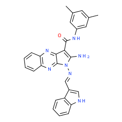 ChemSpider 2D Image | 2-Amino-N-(3,5-dimethylphenyl)-1-[(E)-(1H-indol-3-ylmethylene)amino]-1H-pyrrolo[2,3-b]quinoxaline-3-carboxamide | C28H23N7O