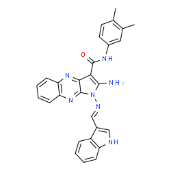 ChemSpider 2D Image | 2-Amino-N-(3,4-dimethylphenyl)-1-[(E)-(1H-indol-3-ylmethylene)amino]-1H-pyrrolo[2,3-b]quinoxaline-3-carboxamide | C28H23N7O