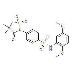 ChemSpider 2D Image | N-(2,5-Dimethoxyphenyl)-4-(4,4-dimethyl-1,1-dioxido-3-oxo-1,2-thiazolidin-2-yl)benzenesulfonamide | C19H22N2O7S2