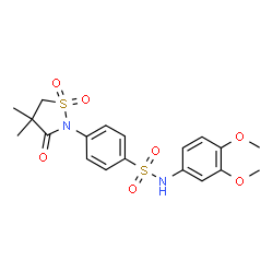 ChemSpider 2D Image | N-(3,4-Dimethoxyphenyl)-4-(4,4-dimethyl-1,1-dioxido-3-oxo-1,2-thiazolidin-2-yl)benzenesulfonamide | C19H22N2O7S2
