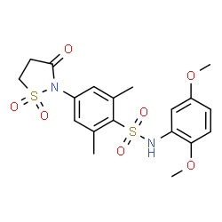 ChemSpider 2D Image | N-(2,5-Dimethoxyphenyl)-4-(1,1-dioxido-3-oxo-1,2-thiazolidin-2-yl)-2,6-dimethylbenzenesulfonamide | C19H22N2O7S2