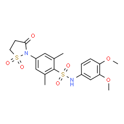 ChemSpider 2D Image | N-(3,4-Dimethoxyphenyl)-4-(1,1-dioxido-3-oxo-1,2-thiazolidin-2-yl)-2,6-dimethylbenzenesulfonamide | C19H22N2O7S2