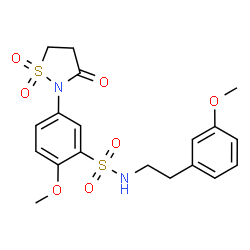 ChemSpider 2D Image | 5-(1,1-Dioxido-3-oxo-1,2-thiazolidin-2-yl)-2-methoxy-N-[2-(3-methoxyphenyl)ethyl]benzenesulfonamide | C19H22N2O7S2