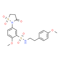 ChemSpider 2D Image | 5-(1,1-Dioxido-3-oxo-1,2-thiazolidin-2-yl)-2-methoxy-N-[2-(4-methoxyphenyl)ethyl]benzenesulfonamide | C19H22N2O7S2