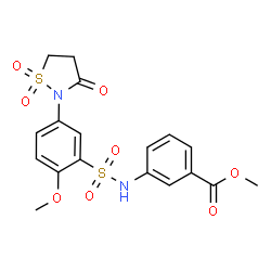 ChemSpider 2D Image | Methyl 3-({[5-(1,1-dioxido-3-oxo-1,2-thiazolidin-2-yl)-2-methoxyphenyl]sulfonyl}amino)benzoate | C18H18N2O8S2