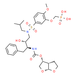 ChemSpider 2D Image | [(5-{[(2R,3S)-3-({[(3R,3aS,6aR)-Hexahydrofuro[2,3-b]furan-3-yloxy]carbonyl}amino)-2-hydroxy-4-phenylbutyl](isobutyl)sulfamoyl}-2-methoxyphenoxy)methyl]phosphonic acid | C29H41N2O12PS