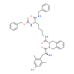 ChemSpider 2D Image | Benzyl [(2S)-1-(benzylamino)-6-({[(3S)-2-(2,6-dimethyl-L-tyrosyl)-1,2,3,4-tetrahydro-3-isoquinolinyl]carbonyl}amino)-1-oxo-2-hexanyl]carbamate | C42H49N5O6