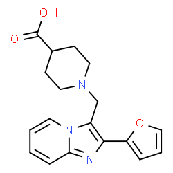 ChemSpider 2D Image | 1-{[2-(2-Furyl)imidazo[1,2-a]pyridin-3-yl]methyl}-4-piperidinecarboxylic acid | C18H19N3O3