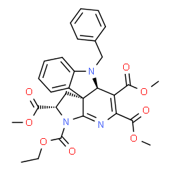 ChemSpider 2D Image | 3-Ethyl 2,5,6-trimethyl (2S,6aR,11bS)-7-benzyl-1,2,6a,7-tetrahydro-3H-pyrrolo[2',3':2,3]pyrido[4,3-b]indole-2,3,5,6-tetracarboxylate | C29H29N3O8