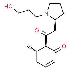 ChemSpider 2D Image | (5S,6S)-6-{[(2S)-1-(3-Hydroxypropyl)-2-pyrrolidinyl]acetyl}-5-methyl-2-cyclohexen-1-one | C16H25NO3