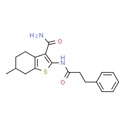 ChemSpider 2D Image | 6-Methyl-2-[(3-phenylpropanoyl)amino]-4,5,6,7-tetrahydro-1-benzothiophene-3-carboxamide | C19H22N2O2S