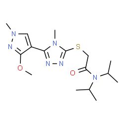 ChemSpider 2D Image | N,N-Diisopropyl-2-{[5-(3-methoxy-1-methyl-1H-pyrazol-4-yl)-4-methyl-4H-1,2,4-triazol-3-yl]sulfanyl}acetamide | C16H26N6O2S
