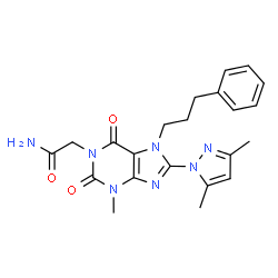 ChemSpider 2D Image | 2-[8-(3,5-Dimethyl-1H-pyrazol-1-yl)-3-methyl-2,6-dioxo-7-(3-phenylpropyl)-2,3,6,7-tetrahydro-1H-purin-1-yl]acetamide | C22H25N7O3