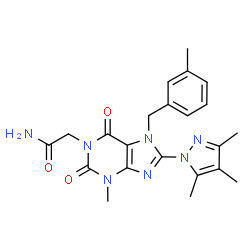 ChemSpider 2D Image | 2-[3-Methyl-7-(3-methylbenzyl)-2,6-dioxo-8-(3,4,5-trimethyl-1H-pyrazol-1-yl)-2,3,6,7-tetrahydro-1H-purin-1-yl]acetamide | C22H25N7O3
