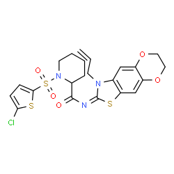 ChemSpider 2D Image | N-[(2E)-3-Allyl-6,7-dihydro[1,4]dioxino[2,3-f][1,3]benzothiazol-2(3H)-ylidene]-1-[(5-chloro-2-thienyl)sulfonyl]-2-piperidinecarboxamide | C22H22ClN3O5S3