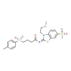 ChemSpider 2D Image | N-[(2E)-3-(2-Methoxyethyl)-6-(methylsulfonyl)-1,3-benzothiazol-2(3H)-ylidene]-4-[(4-methylphenyl)sulfonyl]butanamide | C22H26N2O6S3