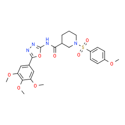ChemSpider 2D Image | 1-[(4-Methoxyphenyl)sulfonyl]-N-[5-(3,4,5-trimethoxyphenyl)-1,3,4-oxadiazol-2-yl]-3-piperidinecarboxamide | C24H28N4O8S