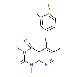 ChemSpider 2D Image | 5-[(3,4-Difluorophenyl)amino]-1,3,6-trimethylpyrido[2,3-d]pyrimidine-2,4(1H,3H)-dione | C16H14F2N4O2
