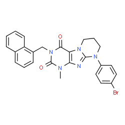 ChemSpider 2D Image | 9-(4-Bromophenyl)-1-methyl-3-(1-naphthylmethyl)-6,7,8,9-tetrahydropyrimido[2,1-f]purine-2,4(1H,3H)-dione | C26H22BrN5O2