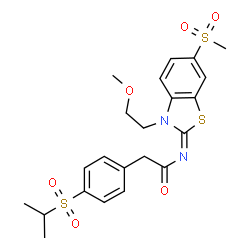 ChemSpider 2D Image | 2-[4-(Isopropylsulfonyl)phenyl]-N-[(2E)-3-(2-methoxyethyl)-6-(methylsulfonyl)-1,3-benzothiazol-2(3H)-ylidene]acetamide | C22H26N2O6S3