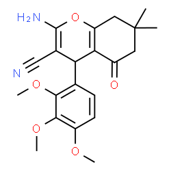 ChemSpider 2D Image | 2-Amino-7,7-dimethyl-5-oxo-4-(2,3,4-trimethoxyphenyl)-5,6,7,8-tetrahydro-4H-chromene-3-carbonitrile | C21H24N2O5