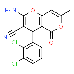 ChemSpider 2D Image | 2-Amino-4-(2,3-dichlorophenyl)-7-methyl-5-oxo-4H,5H-pyrano[4,3-b]pyran-3-carbonitrile | C16H10Cl2N2O3
