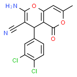 ChemSpider 2D Image | 2-Amino-4-(3,4-dichlorophenyl)-7-methyl-5-oxo-4H,5H-pyrano[4,3-b]pyran-3-carbonitrile | C16H10Cl2N2O3